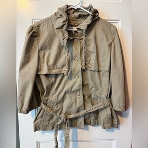 LOFT Tan Utility/Safari Style  Jacket with Ruffle Collar Size XL